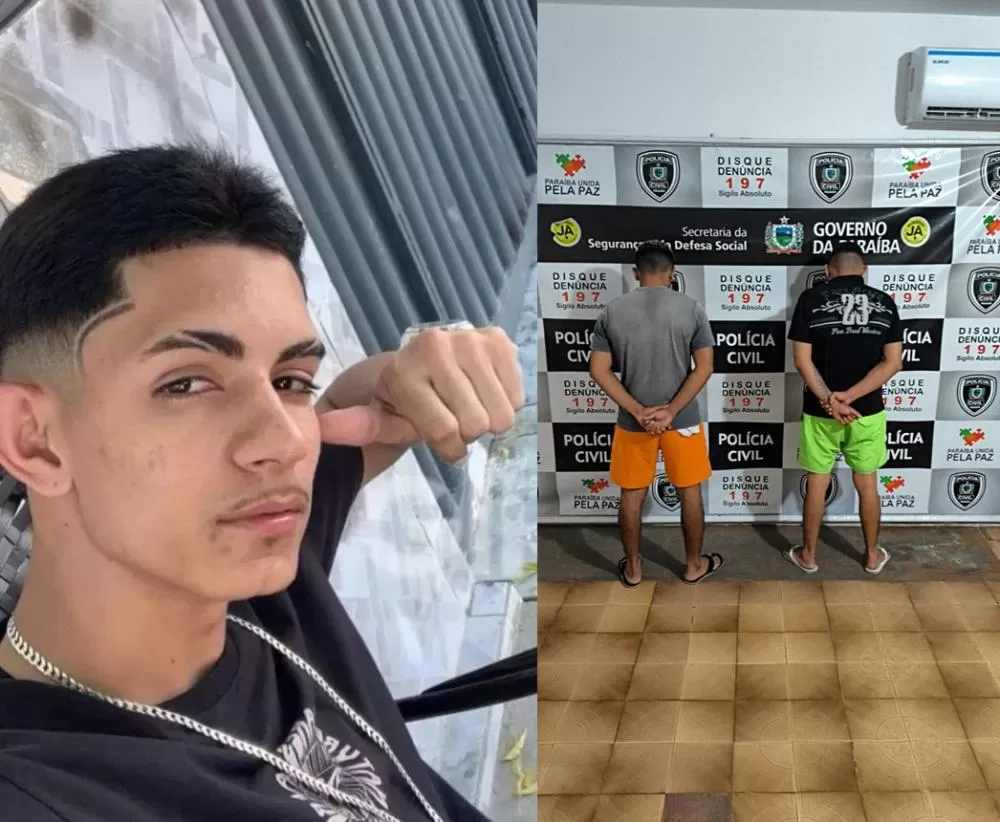 À esqueda, José Danilo, a vítima (foto: redes sociais), e à direita os suspeitos - Foto: DHE/Divulgação