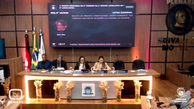 Câmara de Patos, sessão ordinária desta terça-feira (3) - Foto: Reproduçãoão