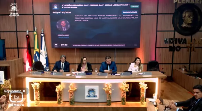 Sessão Ordinária da Câmara de Patos nesta quinta-feira (5) - Foto: Reprodução