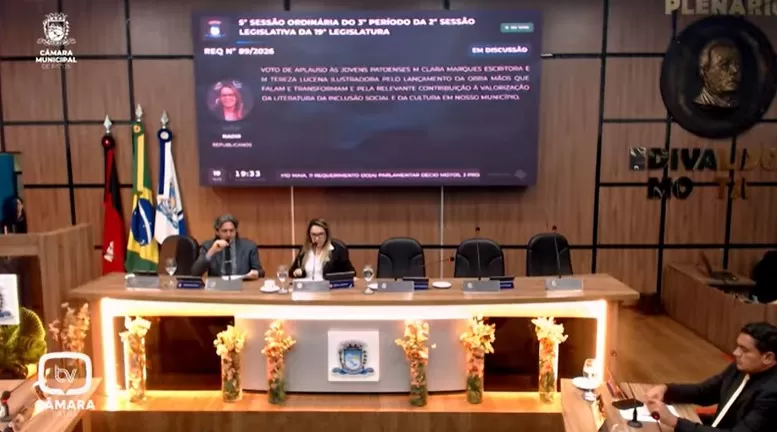 Sessão Ordinária da Câmara de Patos nesta terça-feira (10) - Foto: Reprodução / Patosverdade