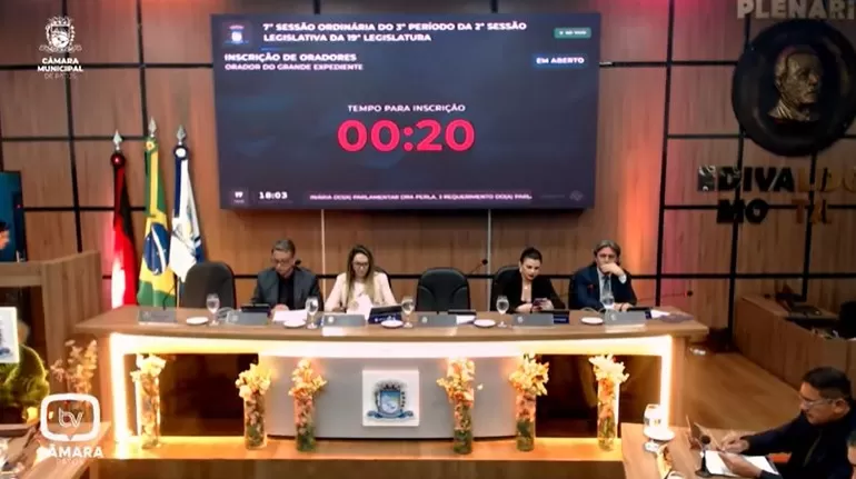 Sessão Ordinária da Câmara de Patos nesta terça-feira (17) - Foto: Reprodução