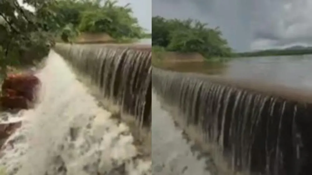 Açude Tubarão sangrando - Fotos: Reprodução / Redes sociais