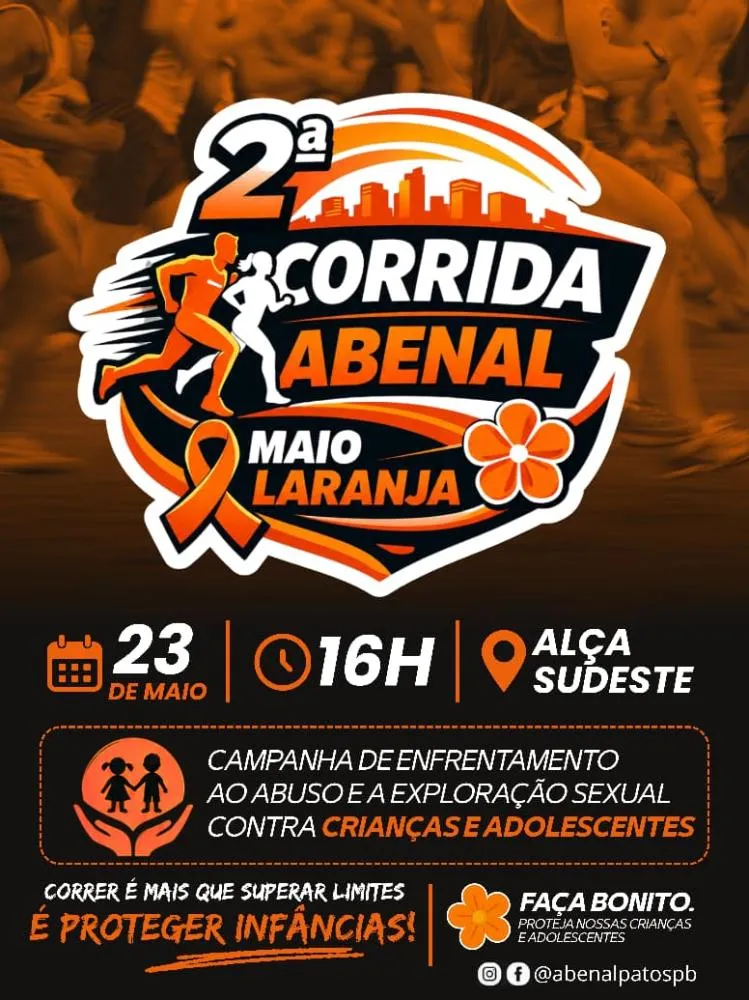 ABENAL promove 2ª Corrida Maio Laranja em Patos com foco no combate ao abuso infantil