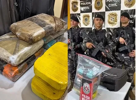 Ação policial e droga apreendida - Fotos: 12º BPM / Montagem Patosverdade