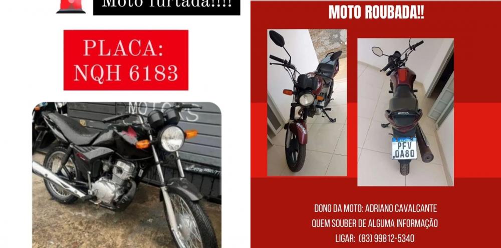 Motos furtadas - Fotos: Redes sociais